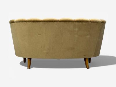 Finnish Modern Settee Beige Velvet Wood Finland 1950s