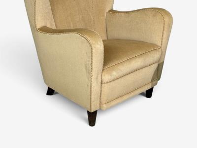 Finnish Modern Wingback Chairs Beige Velvet Wood Finland 1950s
