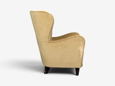 Finnish Modern Wingback Chairs Beige Velvet Wood Finland 1950s