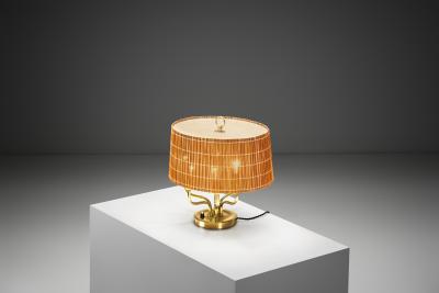 Finnish Six Armed Brass Table Lamp with Aspen Shade Finland Mid 20th Century