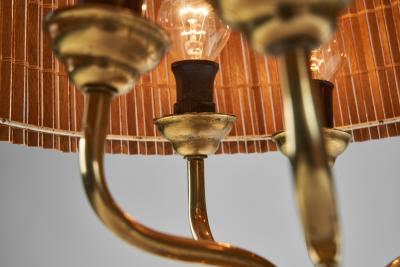Finnish Six Armed Brass Table Lamp with Aspen Shade Finland Mid 20th Century
