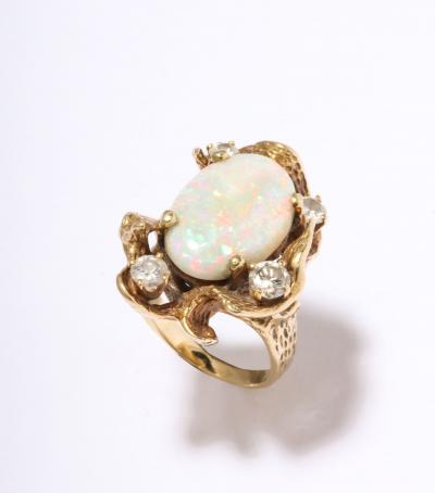 Fire Opal and Diamond 18 k Gold Ring