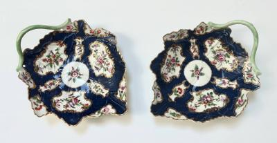 First Period Dr Wall Worcester Wall Pair of Dr Wall Worcester Porcelain Scale Blue Leaf Twig Dishes circa 1770