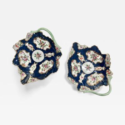 First Period Dr Wall Worcester Wall Pair of Dr Wall Worcester Porcelain Scale Blue Leaf Twig Dishes circa 1770