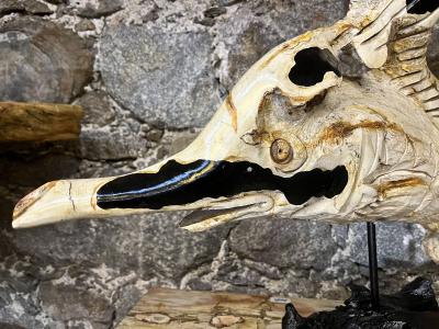 Fish Sculpture Teak Root Handcarved On Black Laquered Base Indonesia 2023