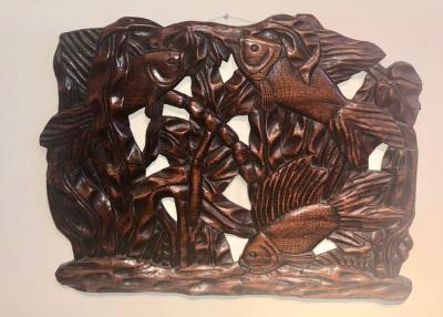 Fish Themed Wood Carved Art Deco Sculpture