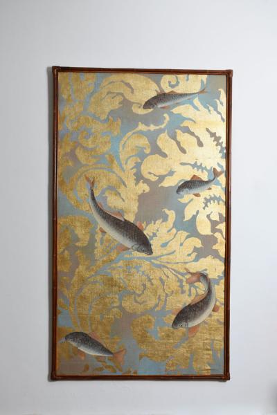 Fishes and foliage print on canvas 1970s 