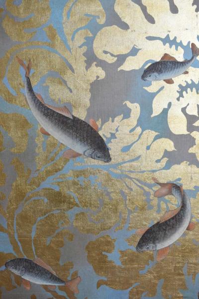 Fishes and foliage print on canvas 1970s 