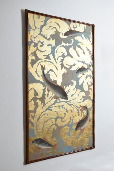 Fishes and foliage print on canvas 1970s 
