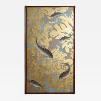Fishes and foliage print on canvas 1970s 
