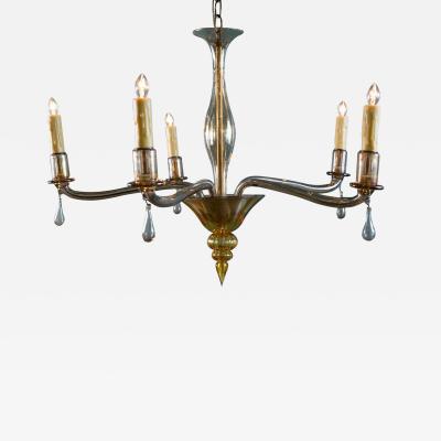 Five Arm Moderne Murano Chandelier with Drops