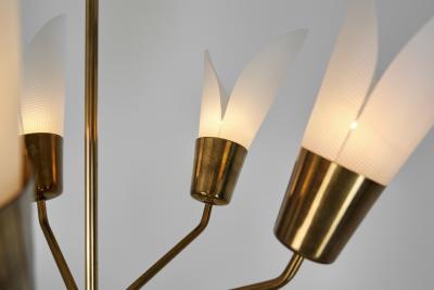 Five Armed Brass Chandelier with Floral Details Europe 1950s