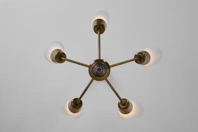 Five Armed Brass Chandelier with Floral Details Europe 1950s