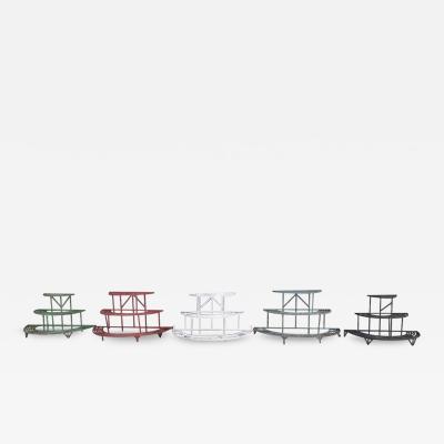 Five French Iron Half Moon Waterfall Garden or Patio Plant Pot Shelves or Stand