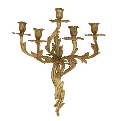 Five antique Louis XV style gilt bronze wall sconces