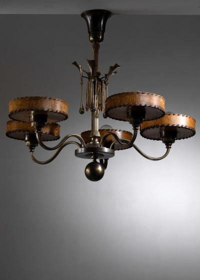 Five arm Art Deco chandelier