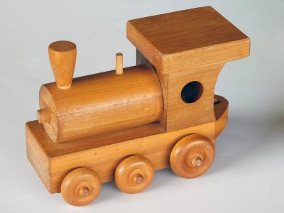 Five piece wooden train set attributed to Montgomery Schoolhouse Vermont