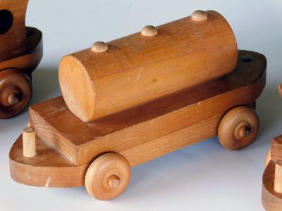 Five piece wooden train set attributed to Montgomery Schoolhouse Vermont
