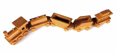 Five piece wooden train set attributed to Montgomery Schoolhouse Vermont