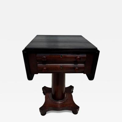 Flaming Mahogany Empire Revival Drop Leaf Sewing Table