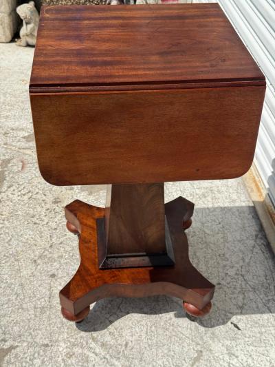Flaming Mahogany Empire Revival Drop Leaf Sewing Table by Scheide