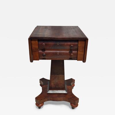 Flaming Mahogany Empire Revival Drop Leaf Sewing Table by Scheide