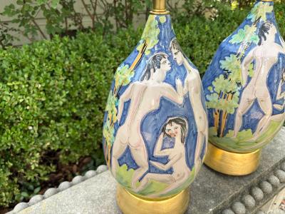 Flavia Montelupo Pair Of Italian Modern Glazed Ceramic Lamps