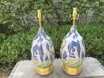 Flavia Montelupo Pair Of Italian Modern Glazed Ceramic Lamps