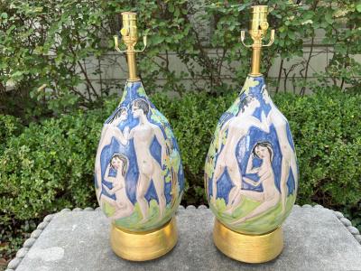 Flavia Montelupo Pair Of Italian Modern Glazed Ceramic Lamps
