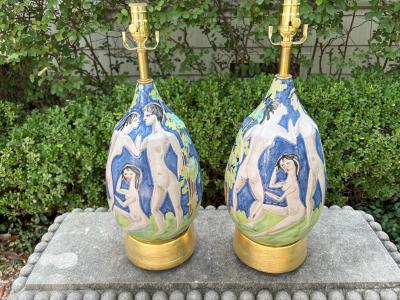 Flavia Montelupo Pair Of Italian Modern Glazed Ceramic Lamps