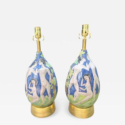 Flavia Montelupo Pair Of Italian Modern Glazed Ceramic Lamps