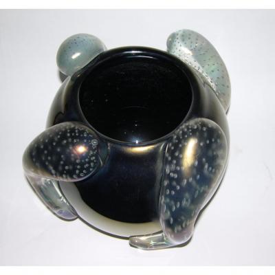 Flavio Costantini Costantini Italian Sculpture Iridescent Black Murano Glass Round Vase