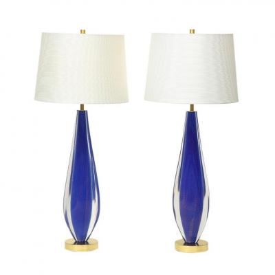 Flavio Poli Flavio Poli Lamps Sommerso Glass Blue Gold Seguso Murano
