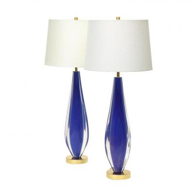 Flavio Poli Flavio Poli Lamps Sommerso Glass Blue Gold Seguso Murano