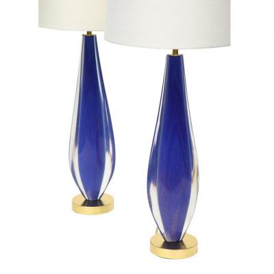 Flavio Poli Flavio Poli Lamps Sommerso Glass Blue Gold Seguso Murano
