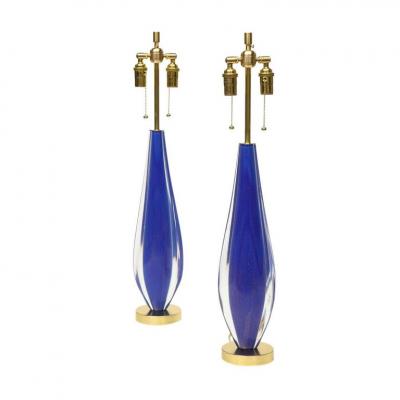 Flavio Poli Flavio Poli Lamps Sommerso Glass Blue Gold Seguso Murano
