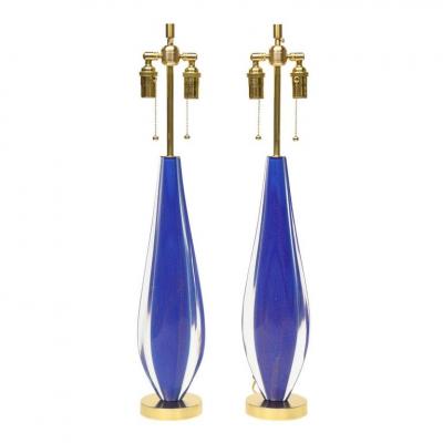Flavio Poli Flavio Poli Lamps Sommerso Glass Blue Gold Seguso Murano