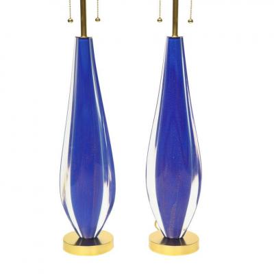 Flavio Poli Flavio Poli Lamps Sommerso Glass Blue Gold Seguso Murano