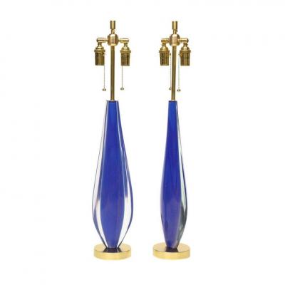 Flavio Poli Flavio Poli Lamps Sommerso Glass Blue Gold Seguso Murano
