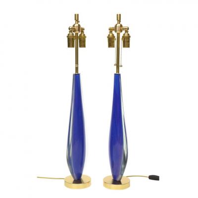 Flavio Poli Flavio Poli Lamps Sommerso Glass Blue Gold Seguso Murano