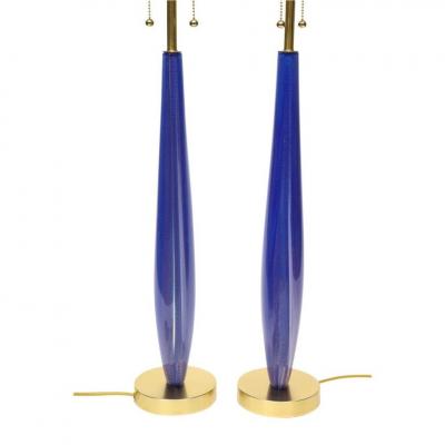Flavio Poli Flavio Poli Lamps Sommerso Glass Blue Gold Seguso Murano