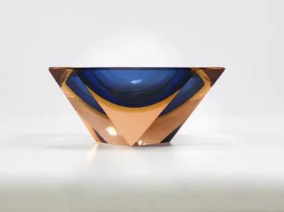 Flavio Poli Flavio Poli Sommerso Caviar Murano Glass Diamond Bowl by Seguso Italy 1960s