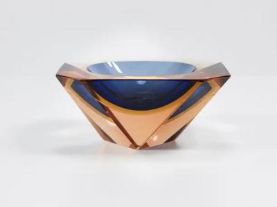 Flavio Poli Flavio Poli Sommerso Caviar Murano Glass Diamond Bowl by Seguso Italy 1960s