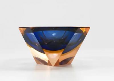 Flavio Poli Flavio Poli Sommerso Caviar Murano Glass Diamond Bowl by Seguso Italy 1960s