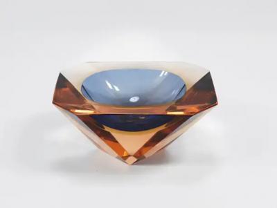 Flavio Poli Flavio Poli Sommerso Caviar Murano Glass Diamond Bowl by Seguso Italy 1960s