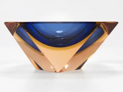 Flavio Poli Flavio Poli Sommerso Caviar Murano Glass Diamond Bowl by Seguso Italy 1960s