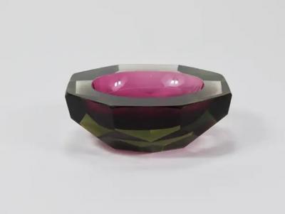 Flavio Poli Flavio Poli Sommerso Caviar Murano Glass Diamond Bowl by Seguso Italy 1960s