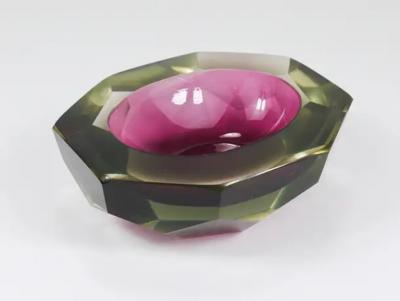Flavio Poli Flavio Poli Sommerso Caviar Murano Glass Diamond Bowl by Seguso Italy 1960s