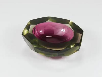 Flavio Poli Flavio Poli Sommerso Caviar Murano Glass Diamond Bowl by Seguso Italy 1960s