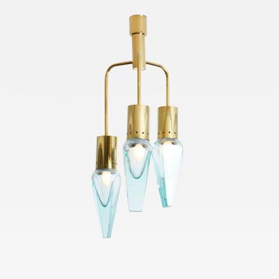 Flavio Poli Flavio Poli for Seguso thick Murano glass and brass chandelier 1950s